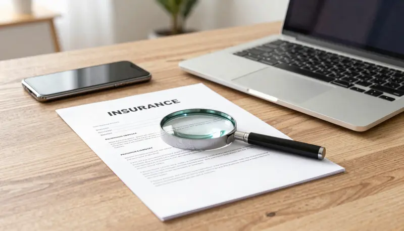 An insurance policy document next to damaged devices, illustrating power surge damage to electronics insurance coverage.